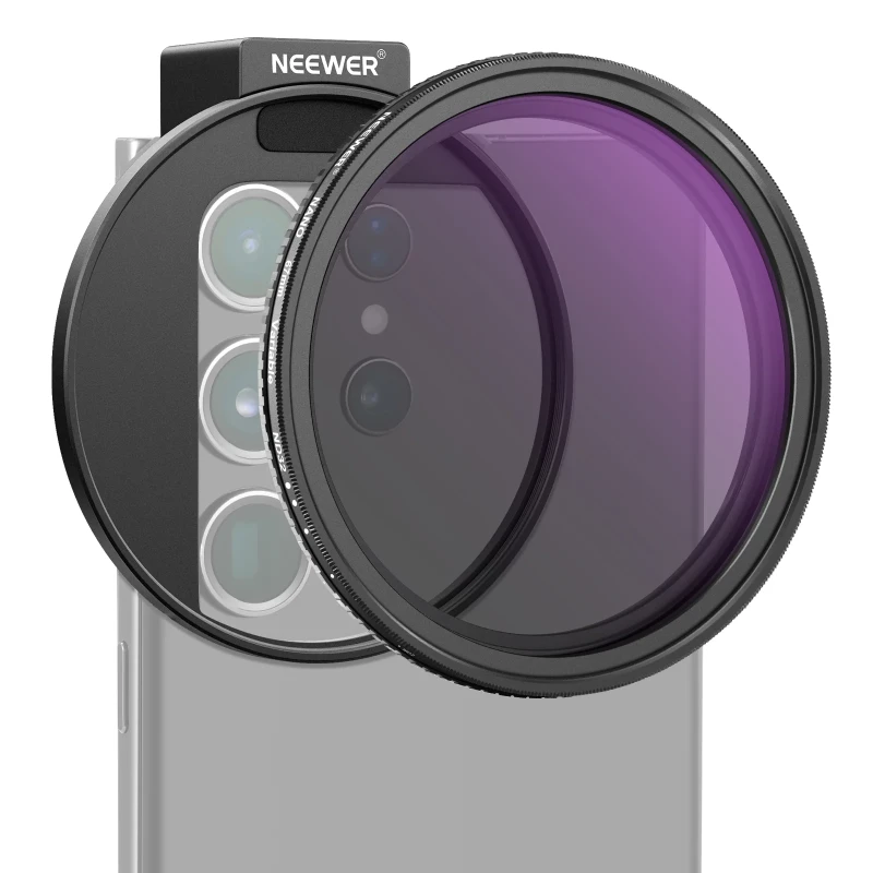 NEEWER Clip On 67mm ND2-ND32 HD Variable Phone Lens Filter Kit - with Threaded Adapter Ring