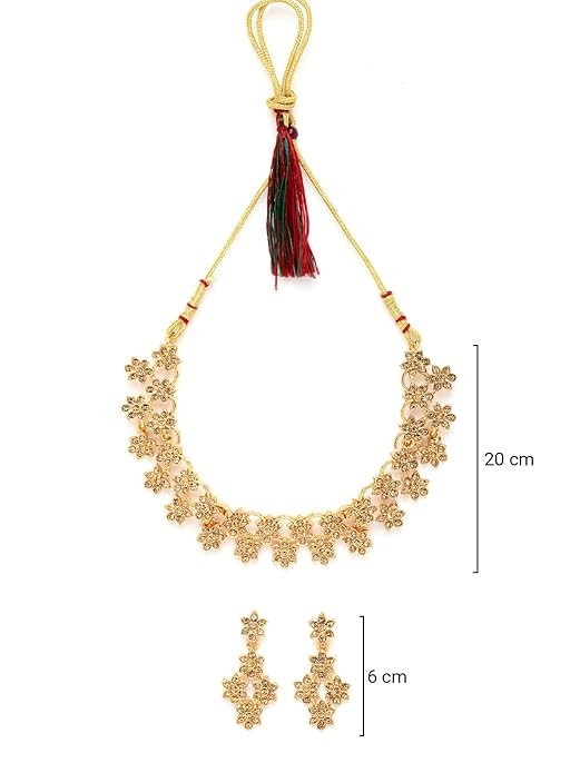 Sukkhi Admirable Gold Plated Gold AD Stone Floral Collar Bone Necklace Set And Earring | Jewellery Set For Women (NS105516)