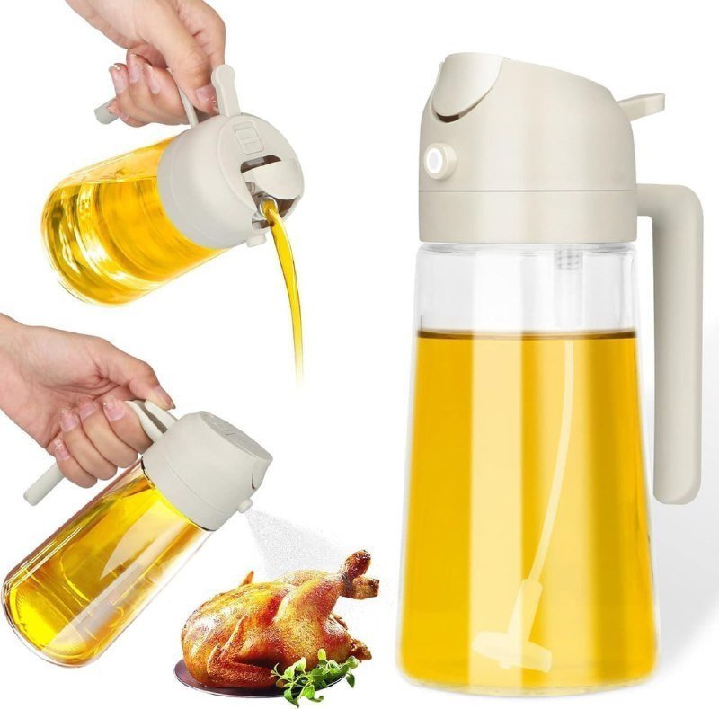 SmartGadgets 2-in-1 Oil Dispenser & Sprayer – 500ml Glass Bottle for Cooking, Air Fryer, Salad, BBQ, Baking – Refillable Oil & Vinegar Spray Bottle