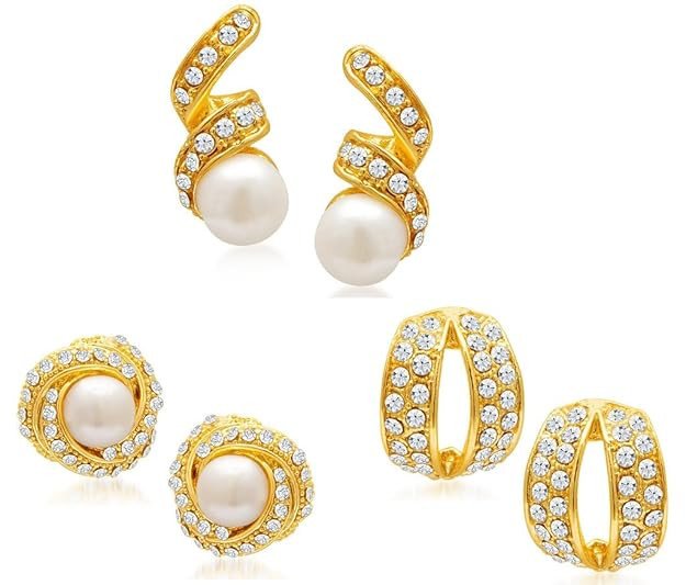 Divine Gold Plated Alloy Set of 3 Stud Earrings Combo for Women.