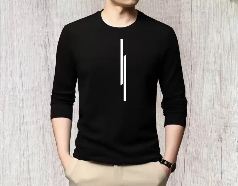 L G Garments Trendy Stylish Regular Fit Long Sleeves Round Neck Cotton Casual Printed T-Shirt For Men - Black & Navy | Men's T-Shirt (S , M , L , XL , XXL)