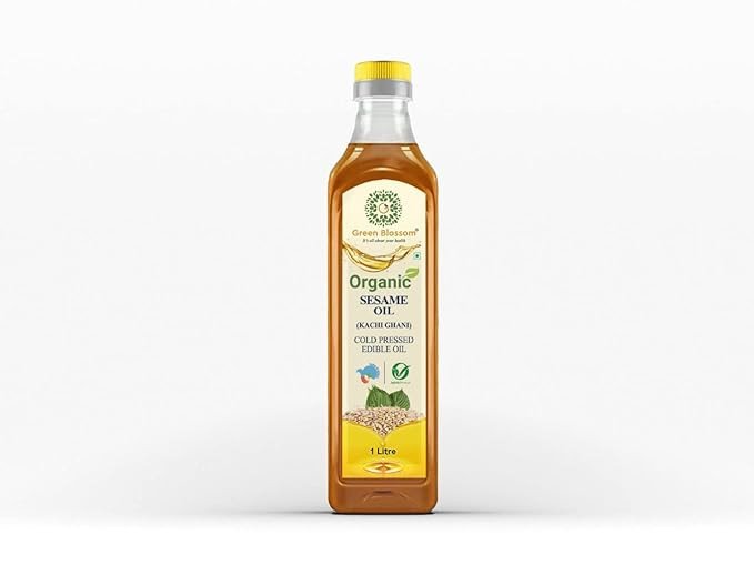 Green Blossom Natural & Organic Sesame Oil ( 1 Litre ) | Oil Cold Pressed | Cooking Oil | 100% Pure & 100% Natural | Healthy Cooking Oil