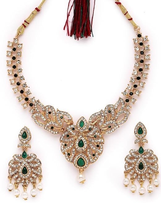 Sukkhi Dramatic Gold Plated AD Stone Collar Bone Necklace Set And Earring | Jewellery Set For Women (NS105660)