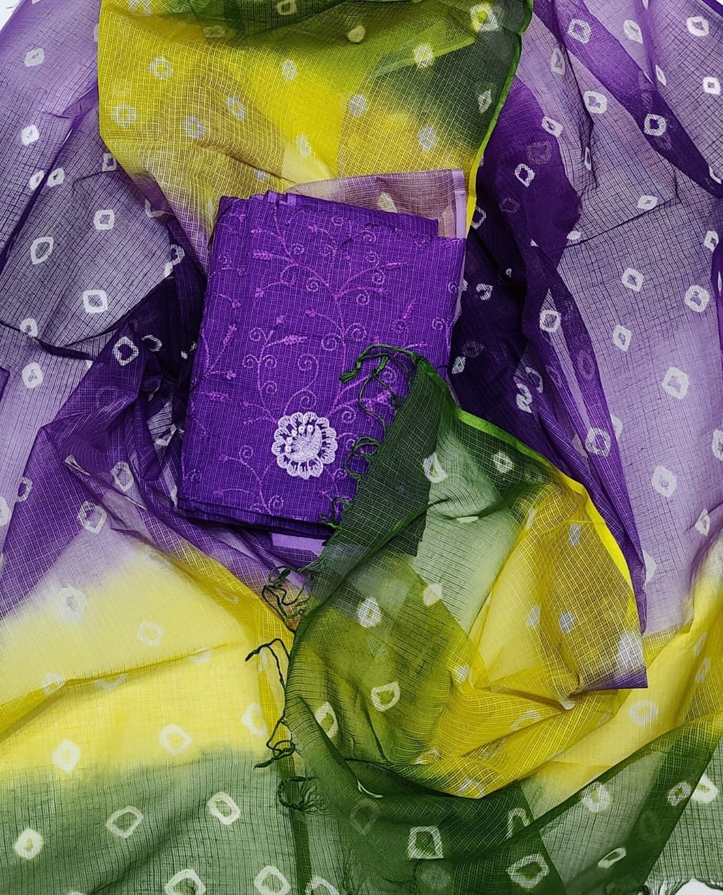 Edathal Star Collection's Kota Doria Pure Cotton Chikenkari Embroidery Top  Material - Multi Colour | Dress Material (TOP & DUPATTA)