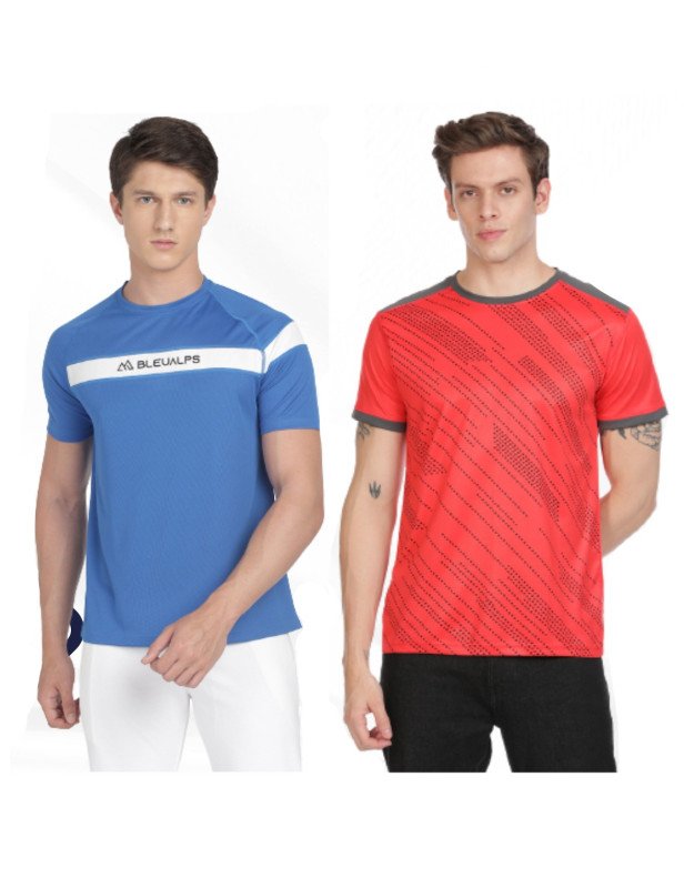 Bleualps Men's Activewear Sports Round Neck Half Sleeve T-Shirt Combo (Pack Of 2) - Multicolour