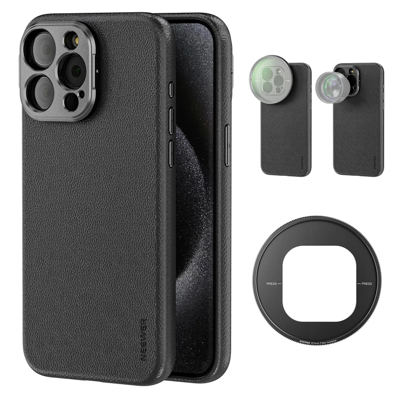 NEEWER PA053/PA054 Case for iPhone 15 Pro Max with 17mm/67mm Adapters - Black&Titanium