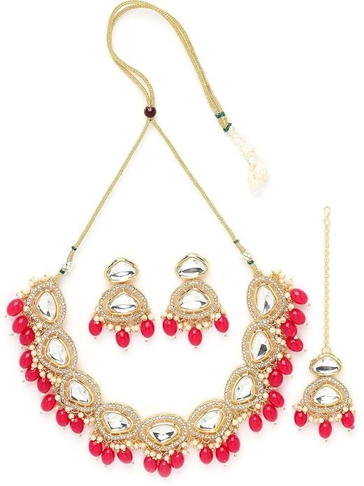 Gold-Plated With American Diamond Studded White Choker Necklace And Stylish Earrings Jewellery Set For Women.