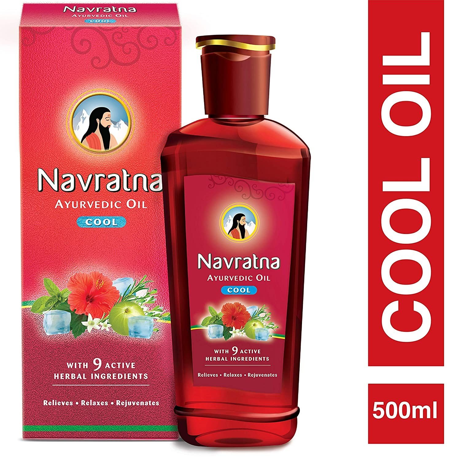 Navratna Ayurvedic Cool hair oil ( 500ml ) Relaxes The Muscles, Cooling Effect On The Scalp And Body with 9 herbal ingredients
