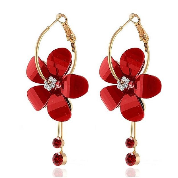 Fancy Crystals from Swarovski Drop Down Gold Plated Floral Earring for Women and Girls.