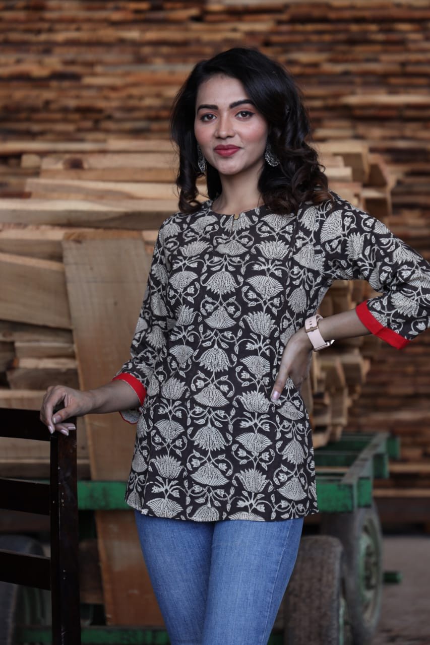 Women's New Stylish Jaipuri Bagru Hand Block Printed Cotton Tops