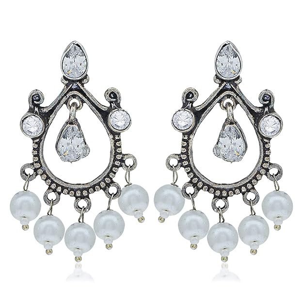 Ravishing Oxidised Pearl Dangle Earring For Women .