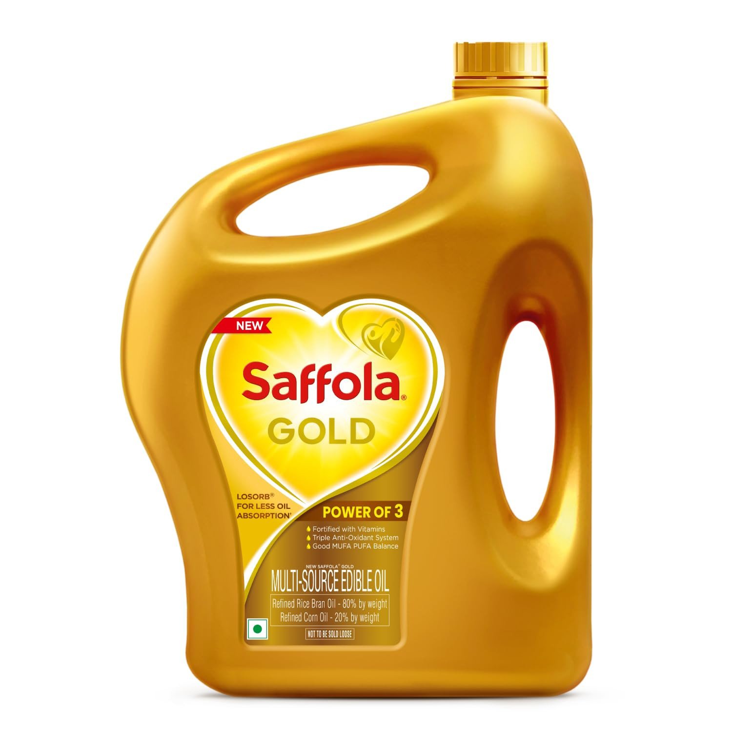 Saffola Gold Refined Cooking oil | Power of 3 - Balance of Good Fats, Triple Anti-Oxidant System & Fortified with Vitamins | Multi-Source Edible Rice Bran & Corn Oil | 2 Litre Jar