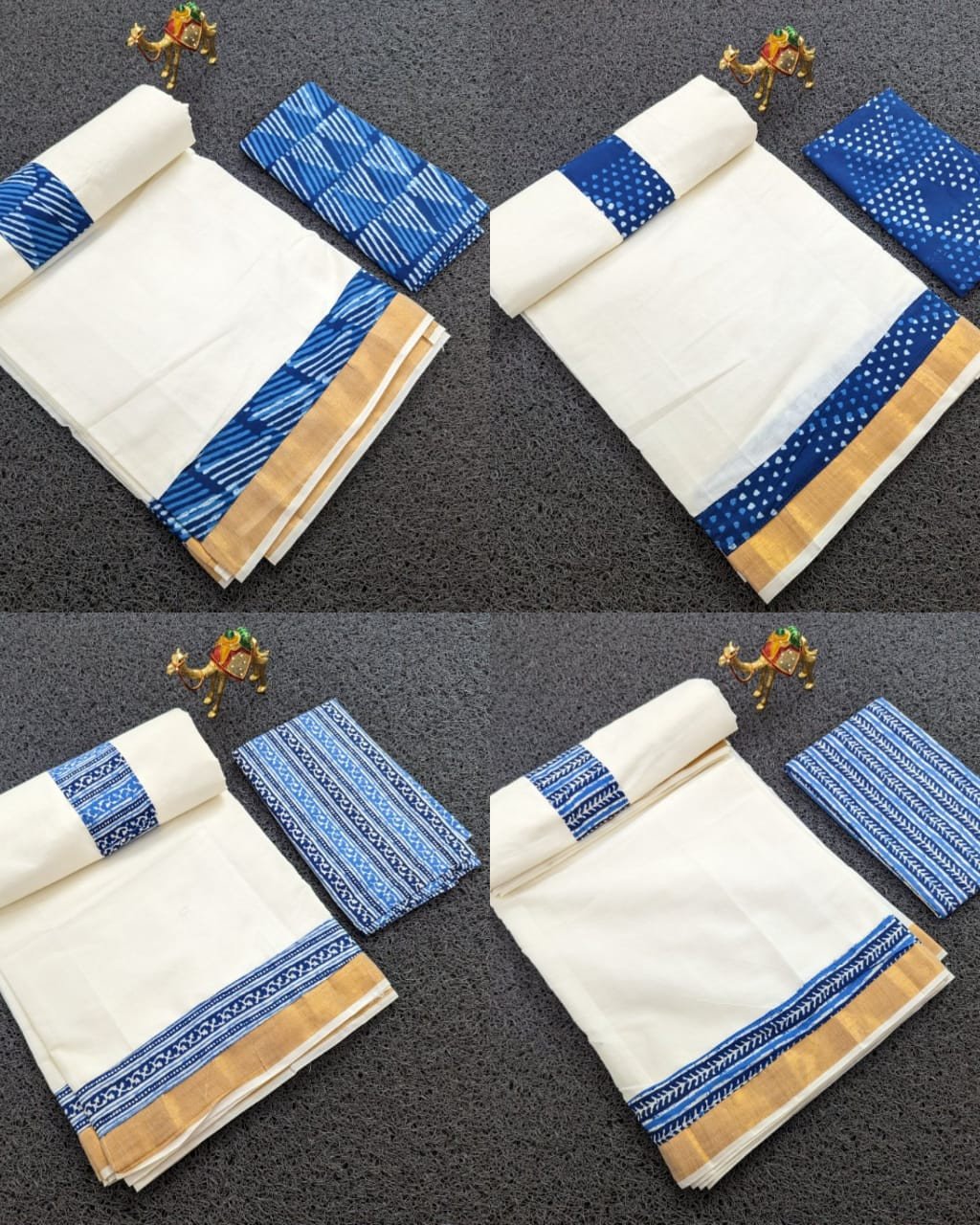 Sai Ram Textiles Kerala Kuthampully Premium Quality Cotton Saree With Blouse Piece Indigo Colour | Kerala Traditional Set Saree