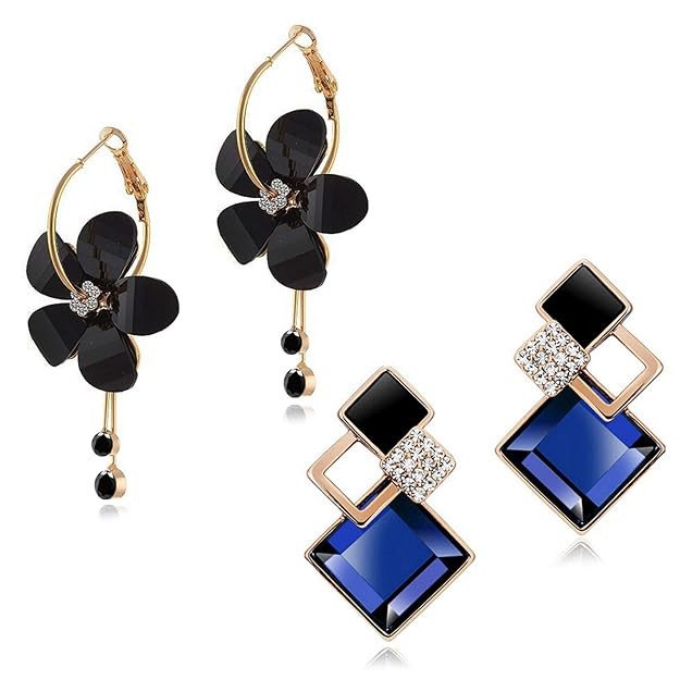 Elegant Gold Plated Floral Dangle Earring Combo For Women (SKR58129)