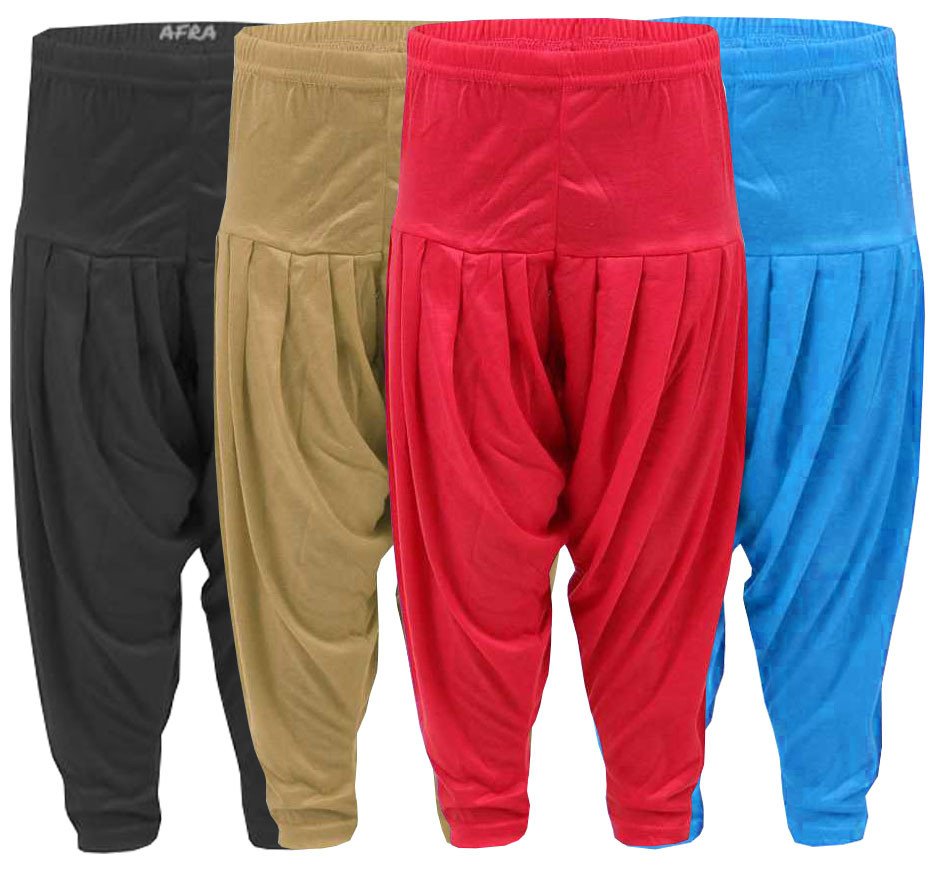 AFRA Garments Soft And Smooth Kid's Plain Patiala Pants (Combo-Pack of 4) - Multi-coloured | Dhoti | Patiala Pants (4 in 1)