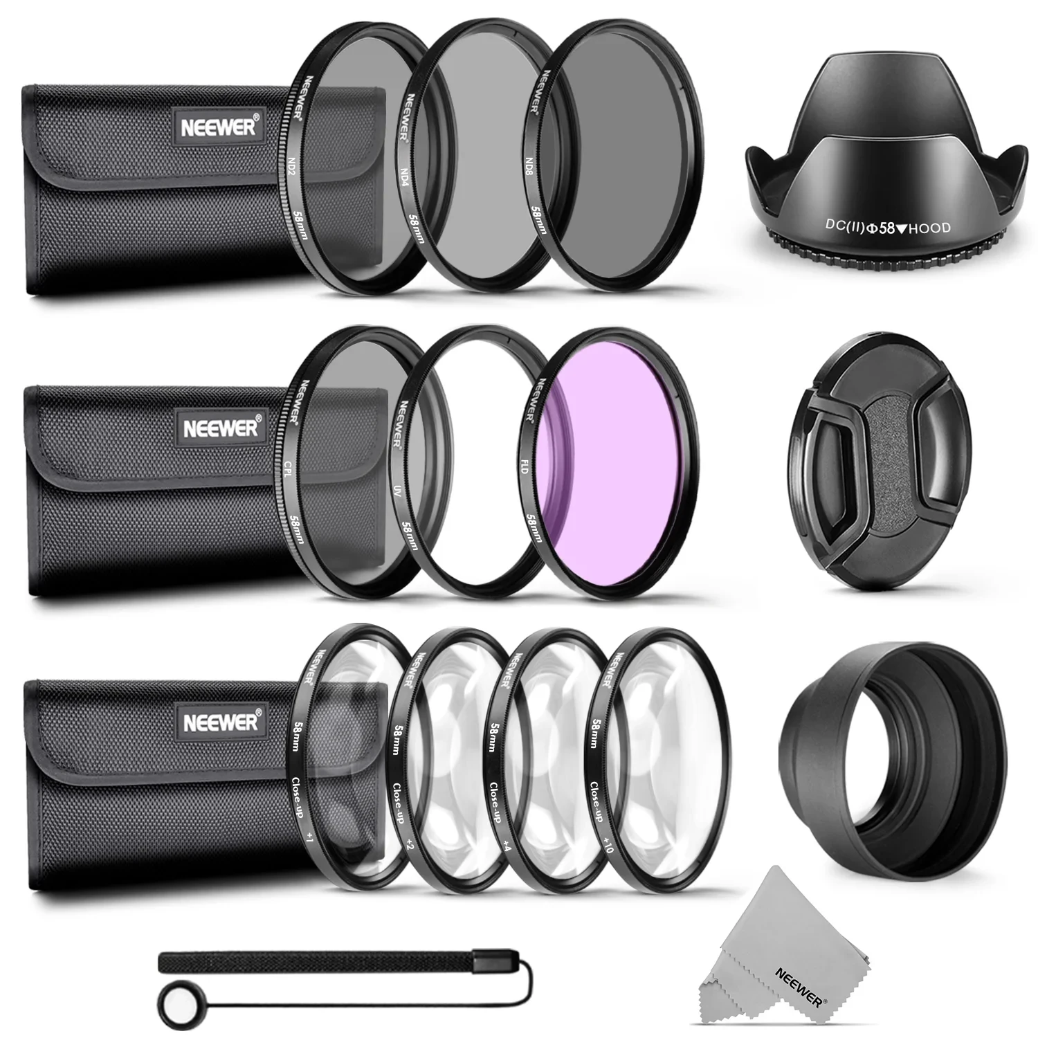 NEEWER 58MM Complete Lens Filter Accessory Kit