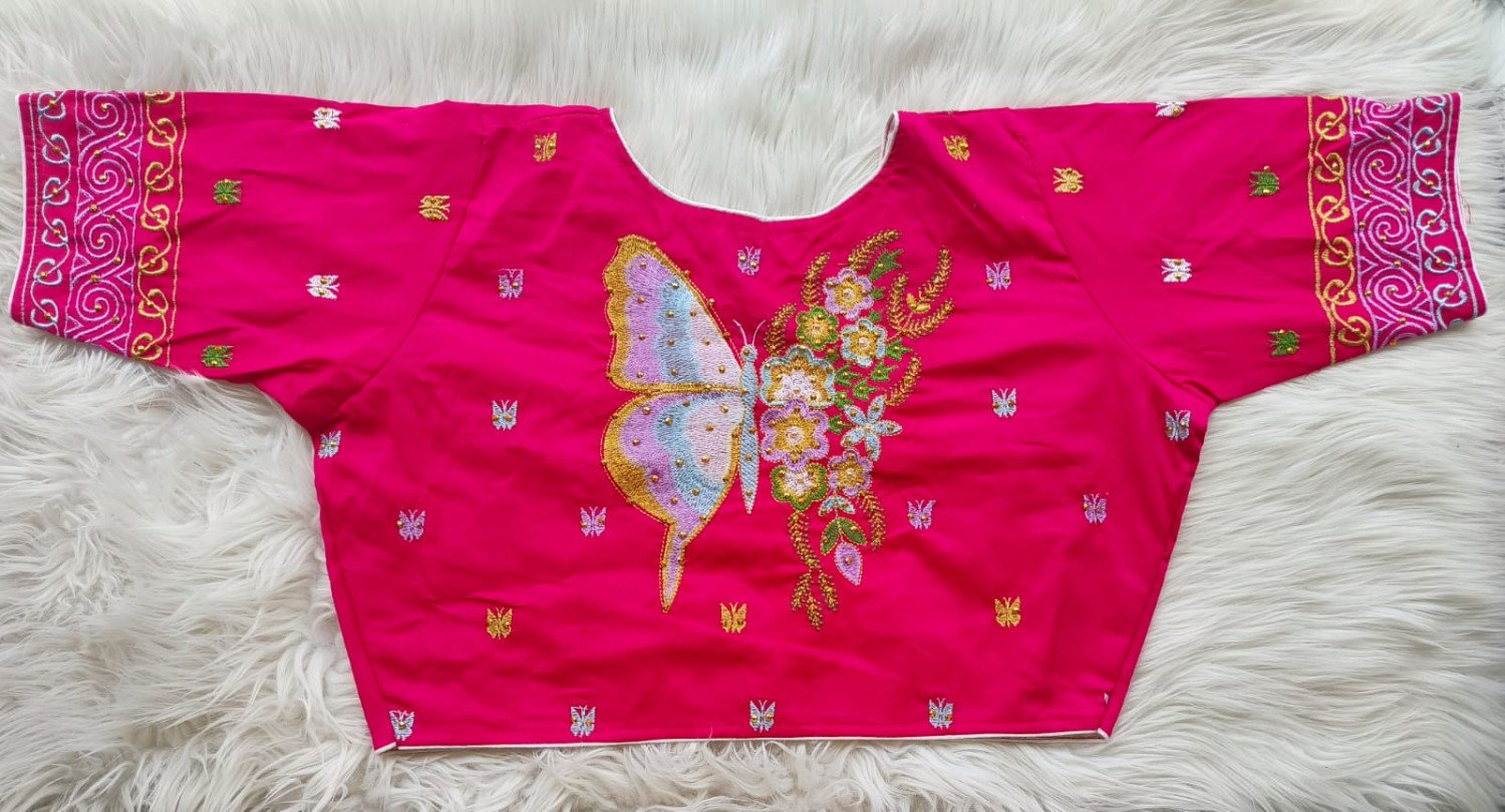 Sai Ram Textiles Butterfly Embroidery  Ready Made blouse (Pink) | Ready Made Saree blouse