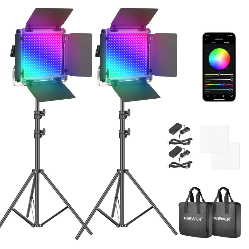 2 Pack RGB660 PRO LED Video Light Kit