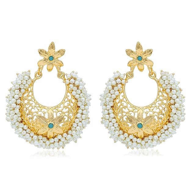 Floral Gold Plated Pearl Chandbali Earring For Women (SKR56849)