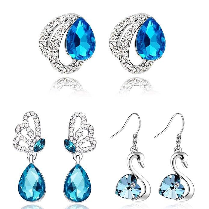 Pair-of-3 Earring-combo Dangler Earrings for Women (Blue) (SKR69215)