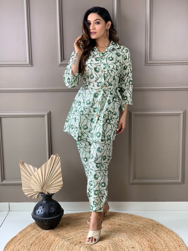 Edathal Star Collection's Beautiful Cotton Cord Set In Belt Style With Afgani Pant Set | Green