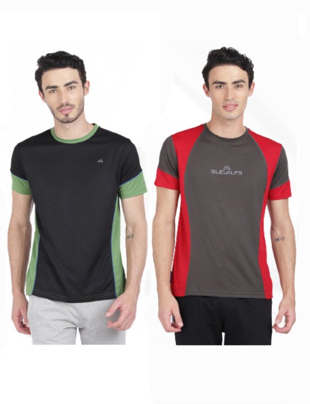 Bleualps Stylish Men's Activewear Sports Round Neck Half Sleeve T-Shirt Combo (Pack Of 2) - Multicolour