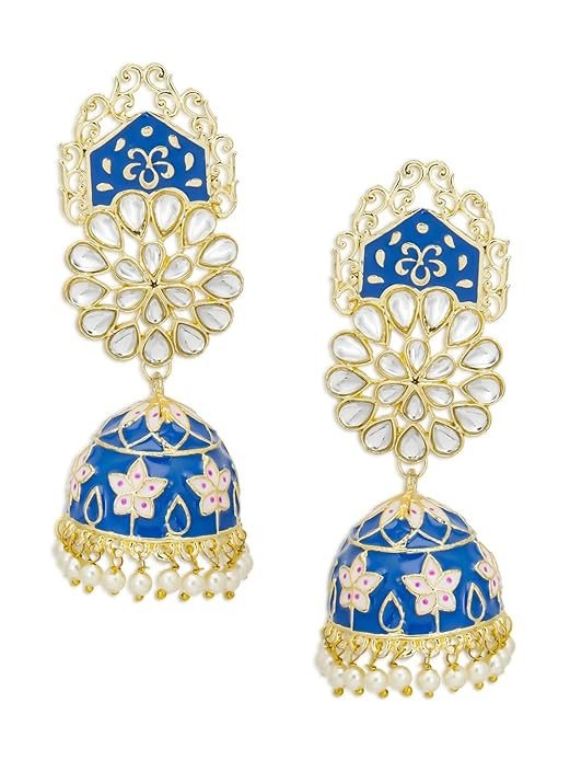 Amazing Pearl Gold Plated Kundan Meenakari Jhumki Earring for Women.