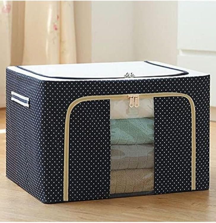 SmartGadgets Storage Box for Clothes 66 Liter Capacity Wardrobe Organizer for Clothes Storage Organizer Foldable Steel Frame with Zipper & Clear Window