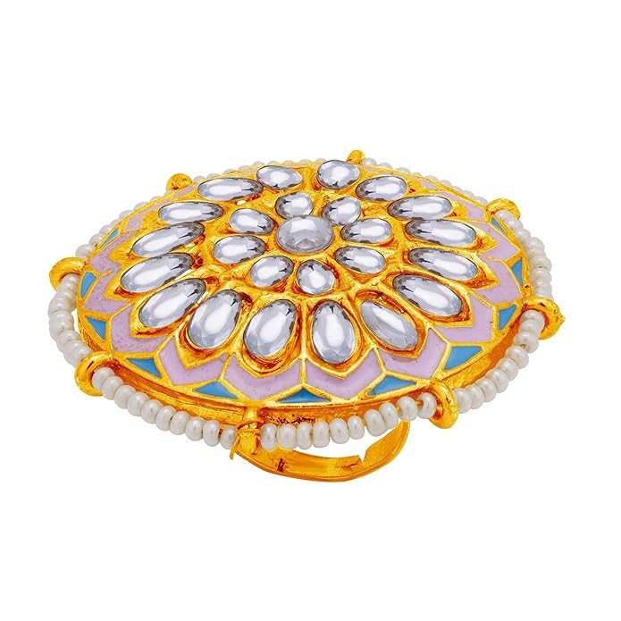 Glorious Gold Plated Kundan Meenakari Cocktail Ring for Women (LR104372)