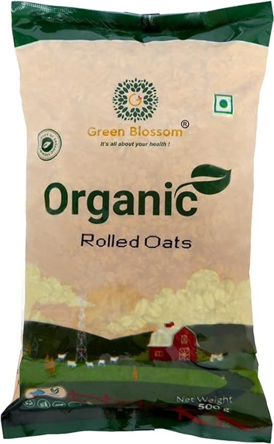 Green Blossom Natural Organic Flaked Rolled Oats - 500g | High Fiber | Gluten-Free Oats with High Fiber | Protein Rich Breakfast | Weight Management