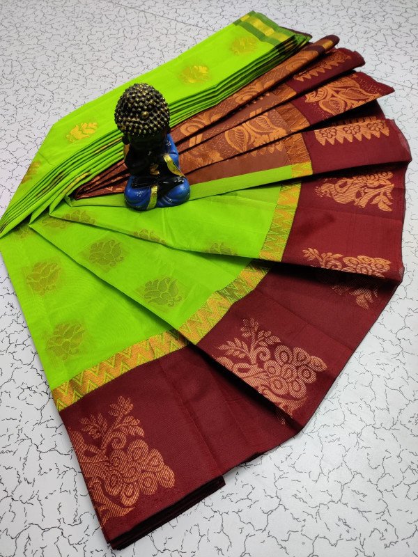 Edathal Star Collection Women Kottanchi Type Cotton Sarees With Matching Contrast Blouse & Grand Munthi With Border - Multi Colour | Pure Cotton Silk Sarees (Uniform Available)