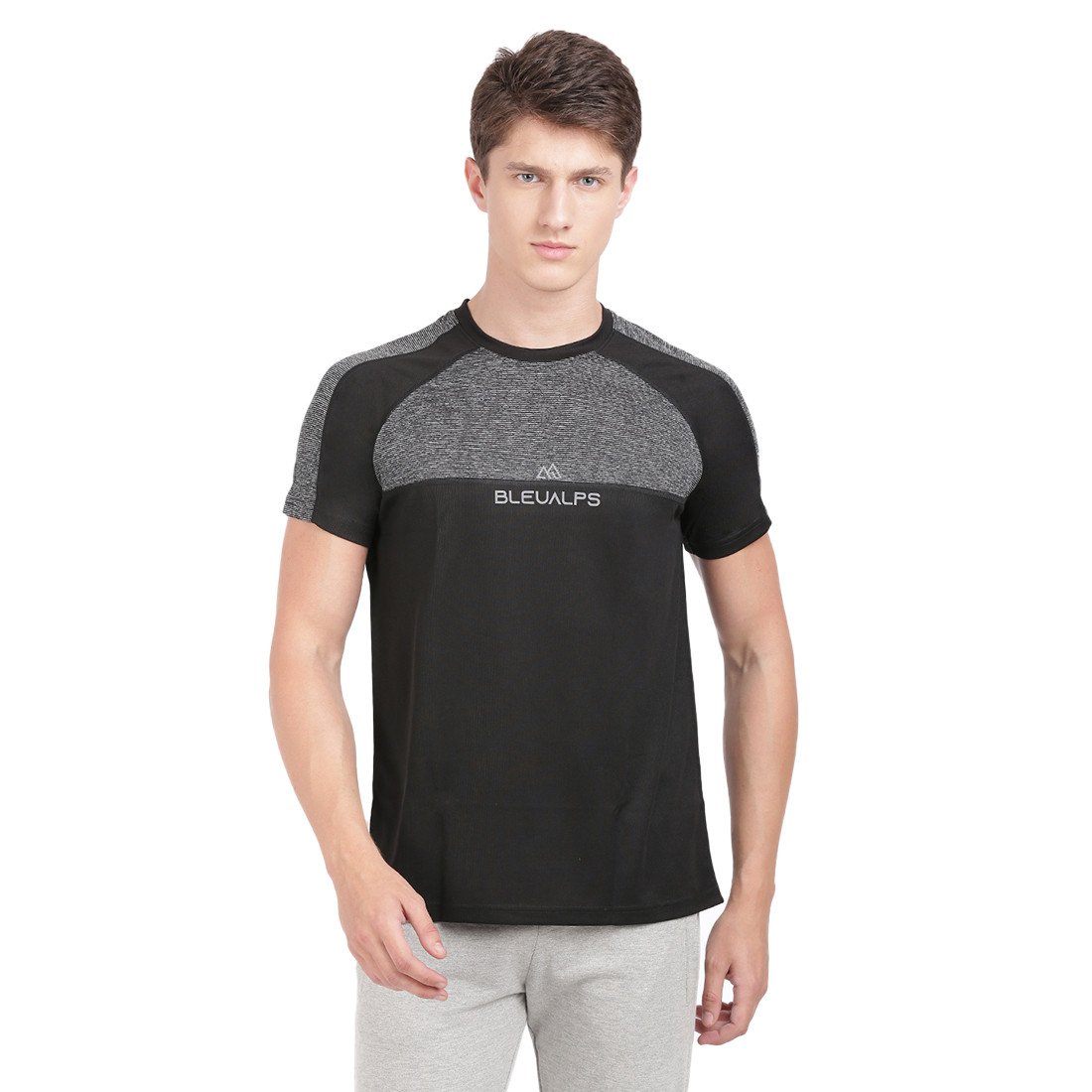 Bleualps Active Mens Round Neck T Shirt With Stripes N Cut Panels - Black Colour | Sports T-Shirt | Workout T-Shirt