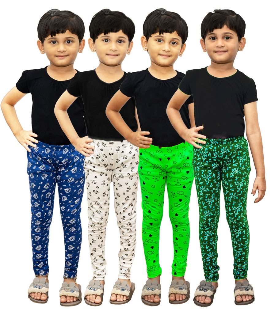 AFRA Slim Fit Cotton Full Length Printed Leggings Pack of 4 For Kids (Combo Offer) | Ankle Length Leggings 4 in 1