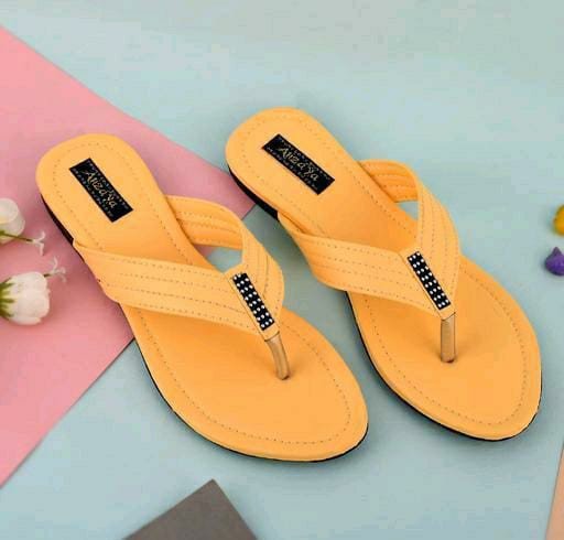 Fashion Feet Handmade Flat Casual Flip-Flop Solid Pattern Women Sandals Yellow Colour | Fashion Feet Ladies Chappals | Slipper For Girls | Ladies Slippers | Women Footwear