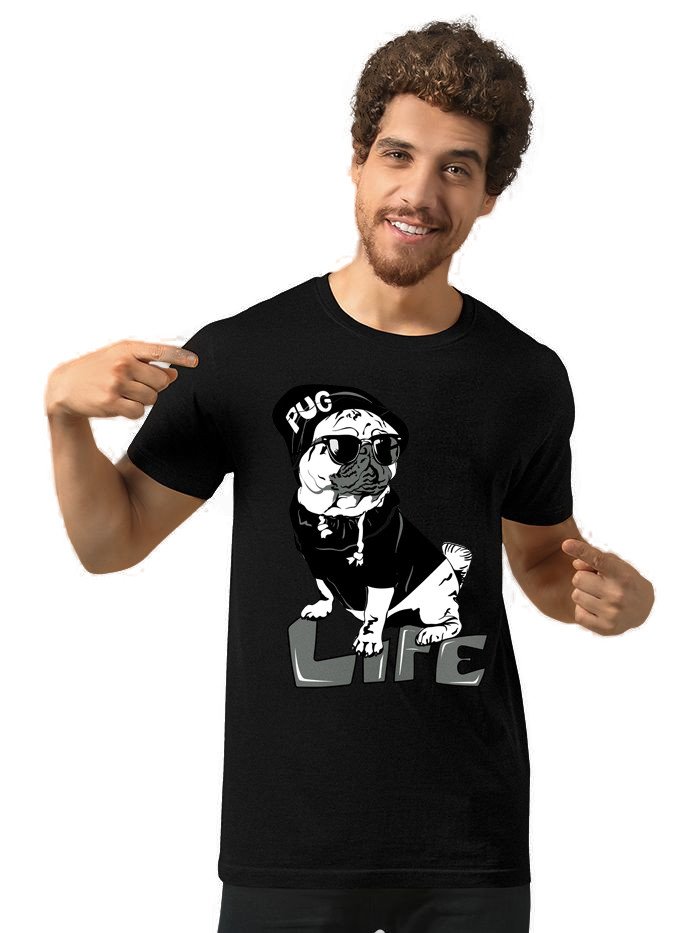 Beorign Regular Fit Solid Stylish Trendy Casual Cotton Blend Half Sleeves Pug Life Printed T-Shirt for Men - Black Colour ( M , L , XL )