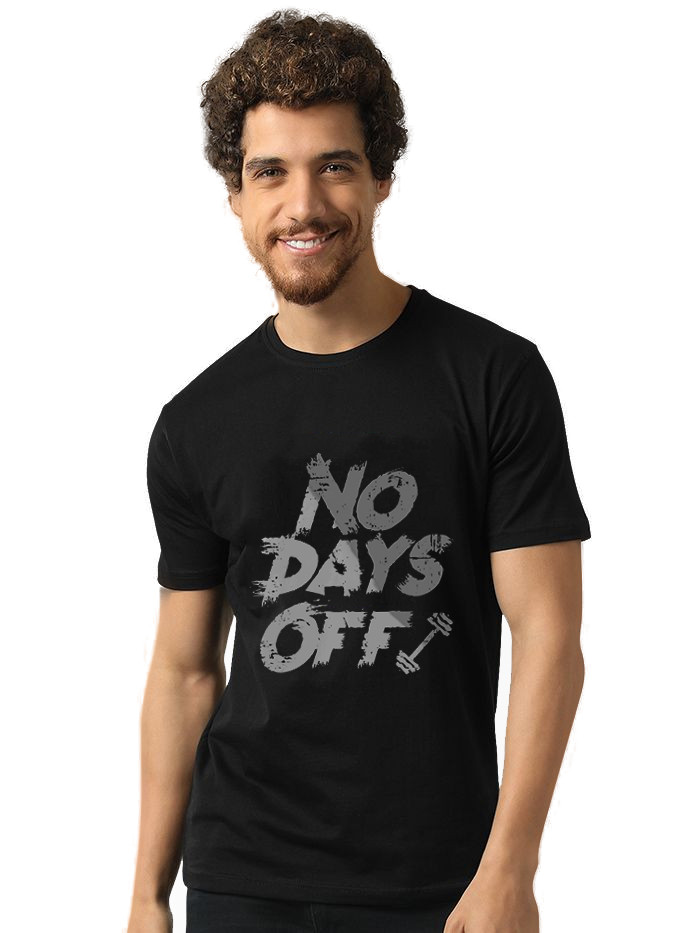 Beorign Regular Fit Solid Stylish Trendy Casual Cotton Blend Half Sleeves Printed T-Shirt for Men - Black Colour