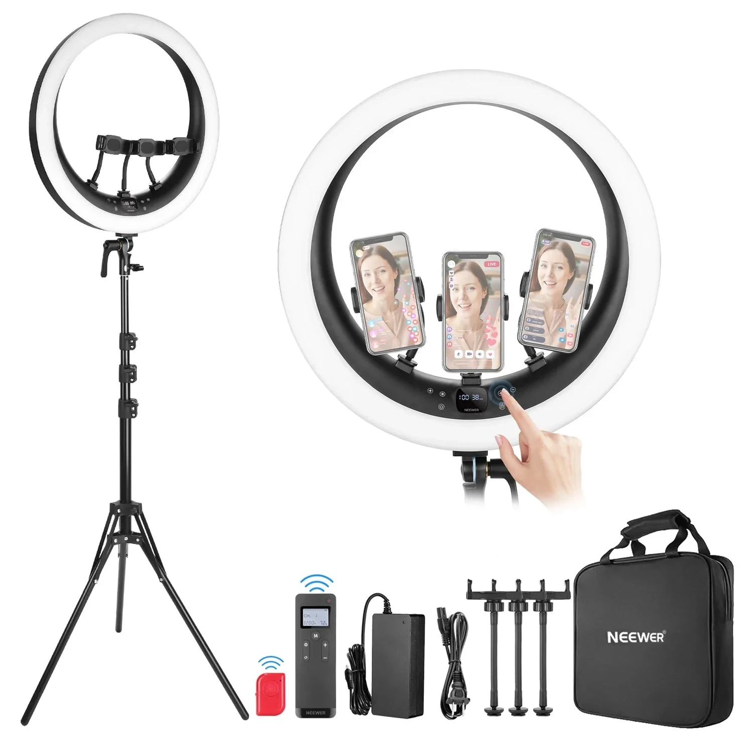 19 Inch LED Ring Light With 3 Phone Holders (RP19H)