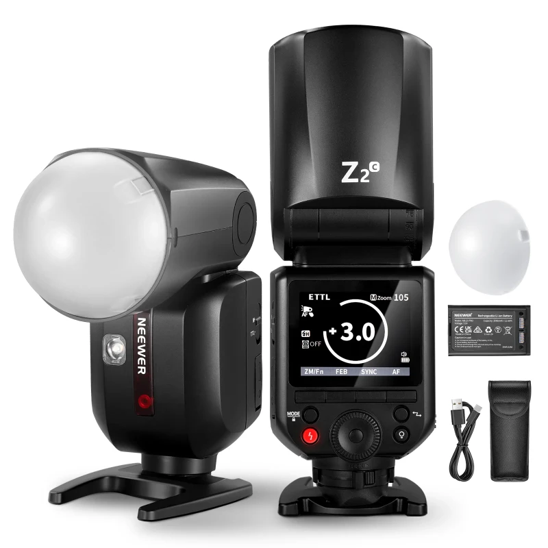 NEEWER Z2 3000mAh Battery TTL Round Head Flash Speedlite with Diffuser For Canon