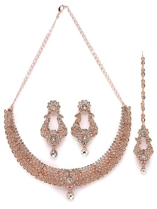 Sukkhi Glittering Rose Gold Plated Ad Stone Studded Choker Necklace