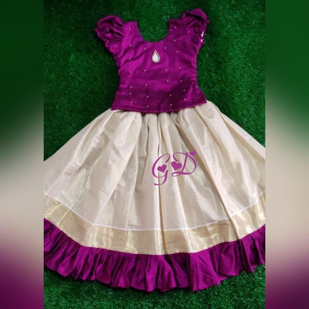 Classy Threads Collectionzz Trendy Stylish Attractive Cotton Ready Made Skirt & Jacket For Girls (With Hairband) | Kerala Traditional Pavada With Blouse