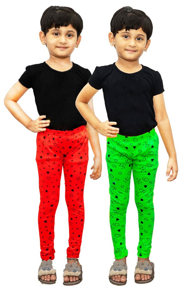 AFRA Kid's Stylish Attractive Pure Cotton Printed Leggings 2 Pack Combo (Multi-coloured) | Girl's Leggings Combo (2 in 1)
