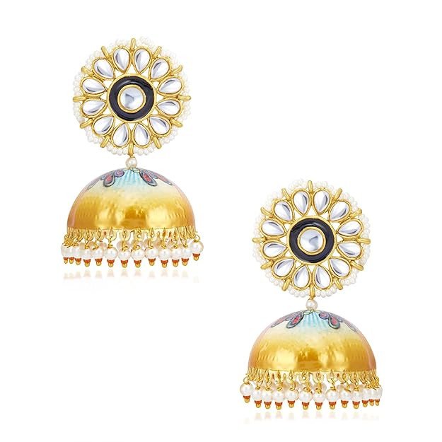 Gleaming Pearl Gold Plated Kundan Jhumki Earring for Women (E100404)