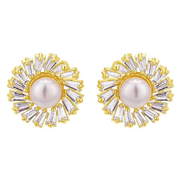 Fascinating Gold Plated Cz Stud Earring For Women (E101837)