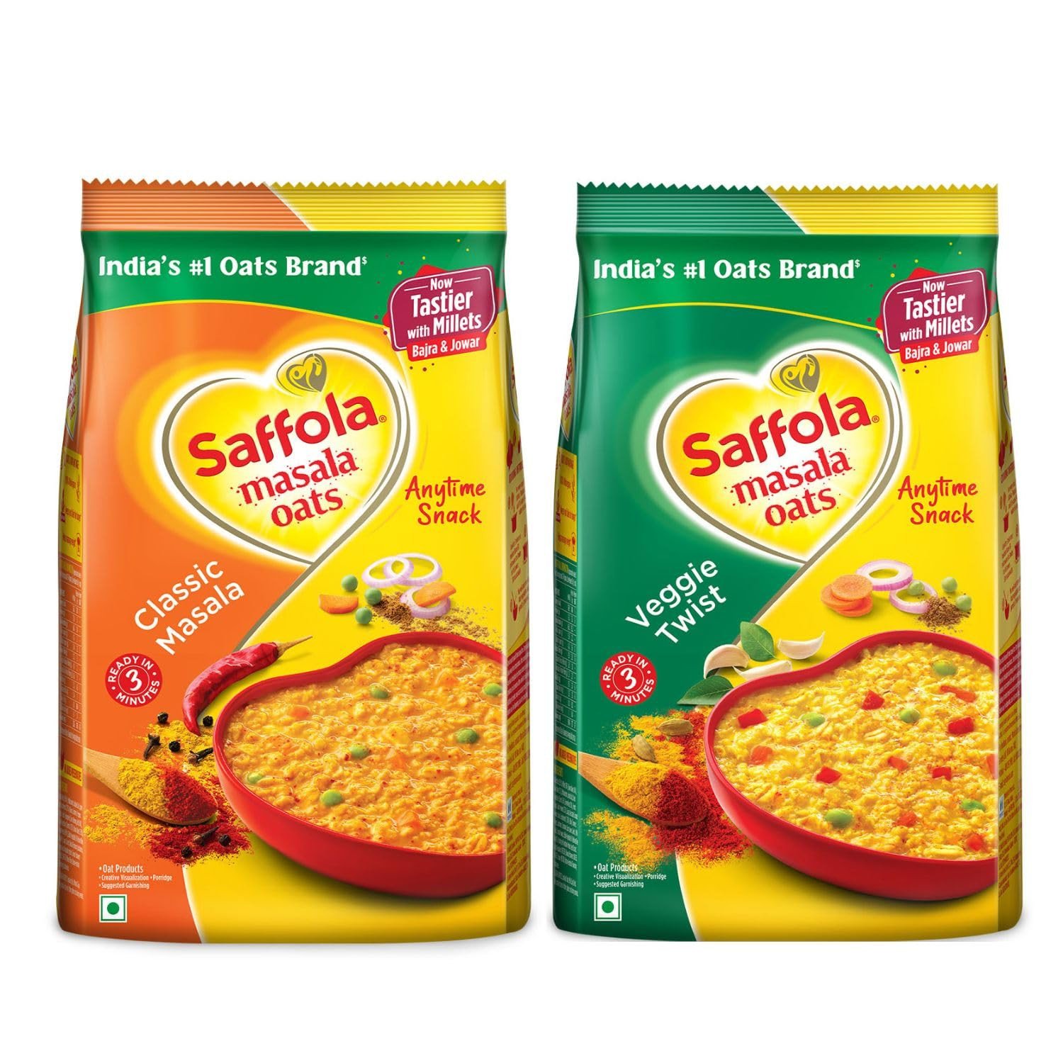 Saffola Masala Oats Classic Masala - 500 gm and Veggie Twist - 500 gm