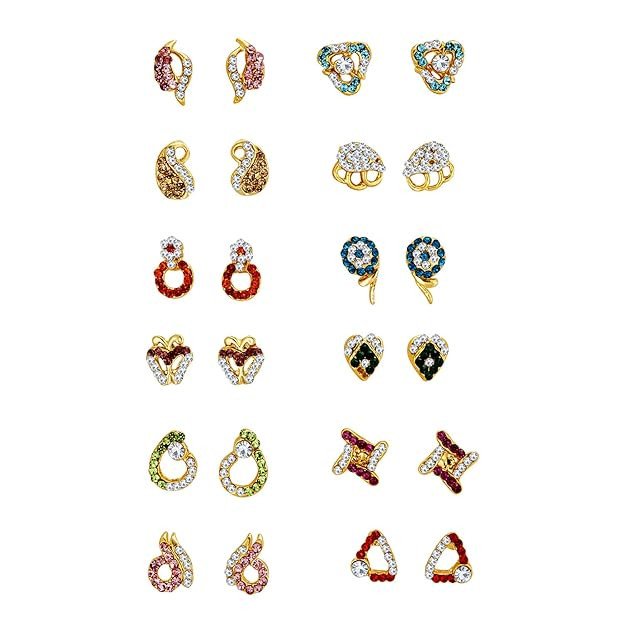 Amazing Gold Plated Austrian Diamond Pair of 12 Earring Combo for Women (SKR70477), multicolor, free size.