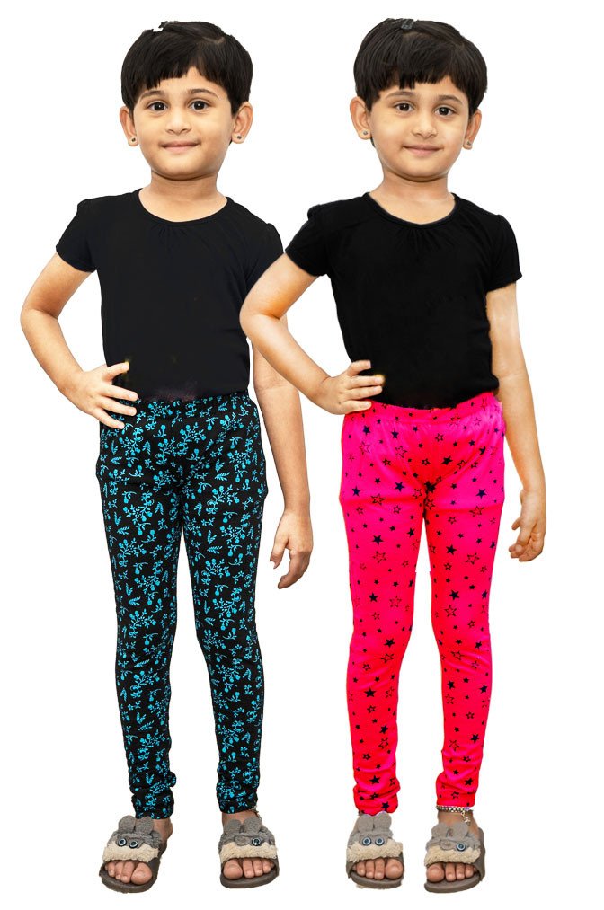 AFRA Stylish Attractive Pure Cotton Printed Leggings For Kid's Combo Of 2 Pack - Multi-coloured | Girl's Leggings (2 in 1)
