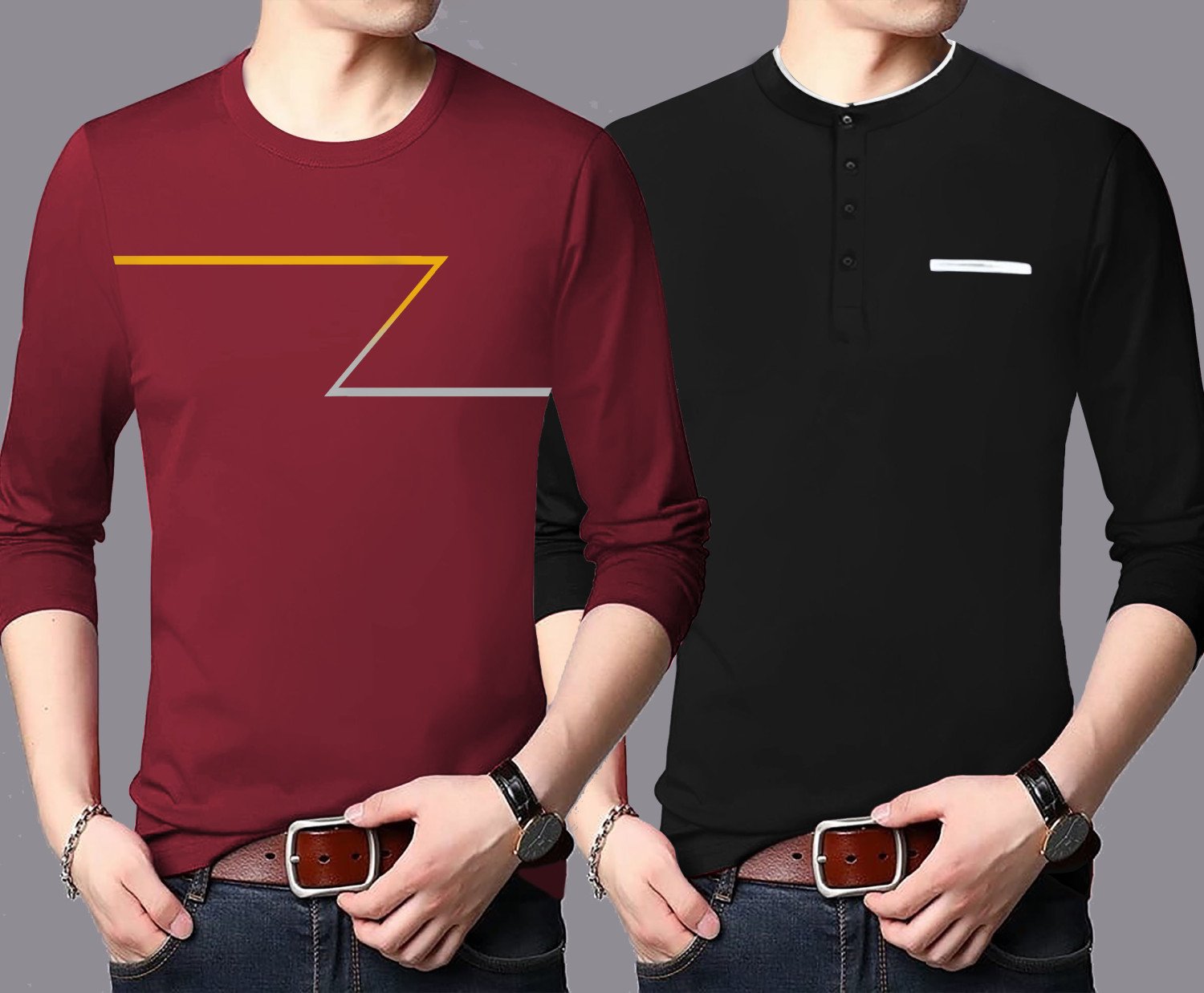 LG Garments Men's Trendy Stylish Round Neck Full Sleeves Cotton T-Shirts - Multi-colour (Combo Pack Of 2) | Men's T-Shirt (2 in 1) (S, M, L, XL, XXL)