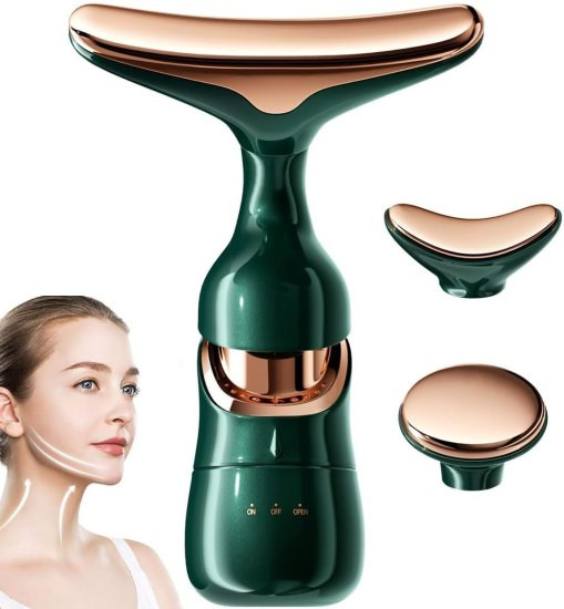 3-in-1 Anti-Wrinkle Face, Neck & Eye Vibration Facial Massager | Face Slimming, Sculpting, Uplifting, Skin Firming & Tightening Tool for Glowing Skin (Green)