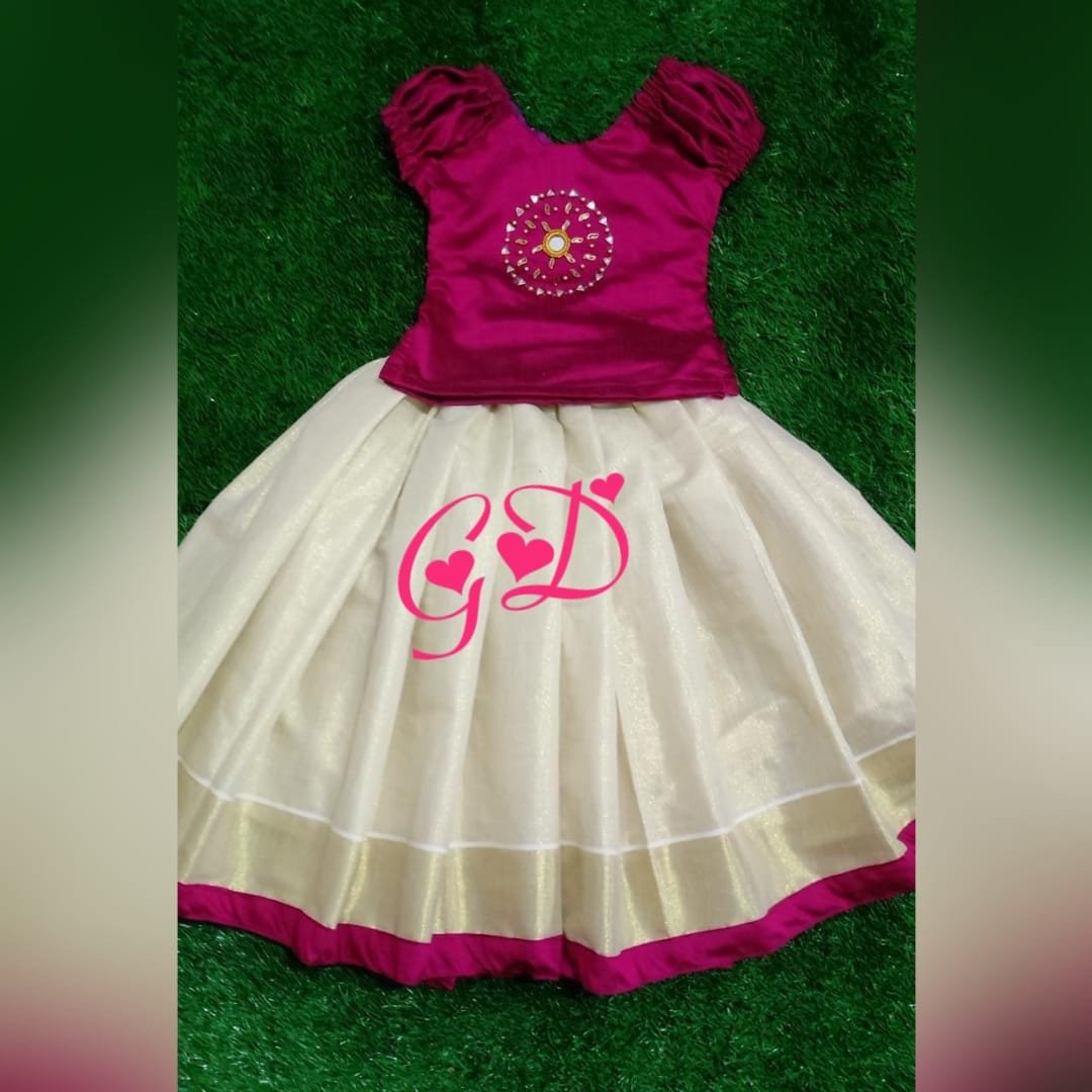 Classy Threads Collectionzz Trendy Stylish Silk Cotton Kids Skirts & Jacket - Purple & White Colour | Kerala Traditional Pattupavada