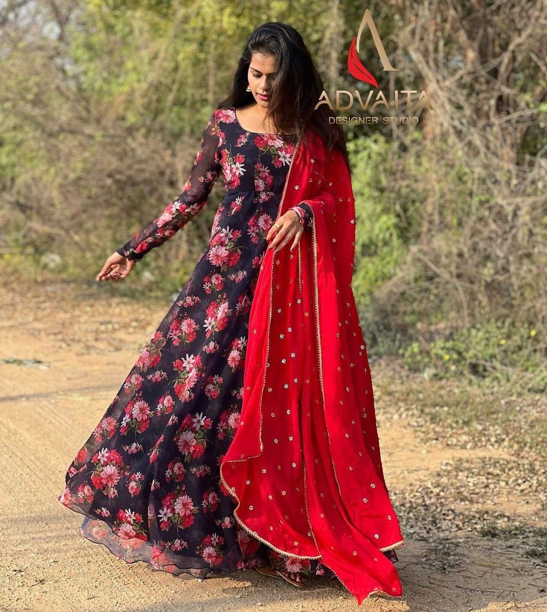Edathal Star Collection's Attractive & Stylish Fox Georgette Full Length Full Sleeve Frock With Duppatta & Lining